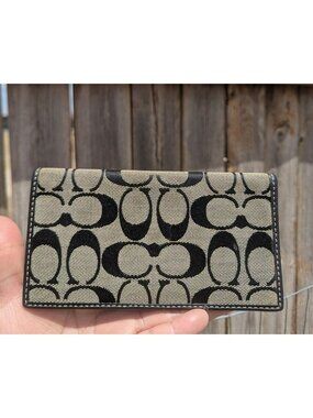Vintage Coach Signature Canvas & Leather Checkbook Cover Holder Black Gray